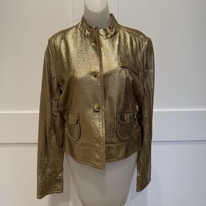 Vintage George Me Mark Eisen Gold Foil Goat Suede Luxe Metallic Jacket Y2K Sz L